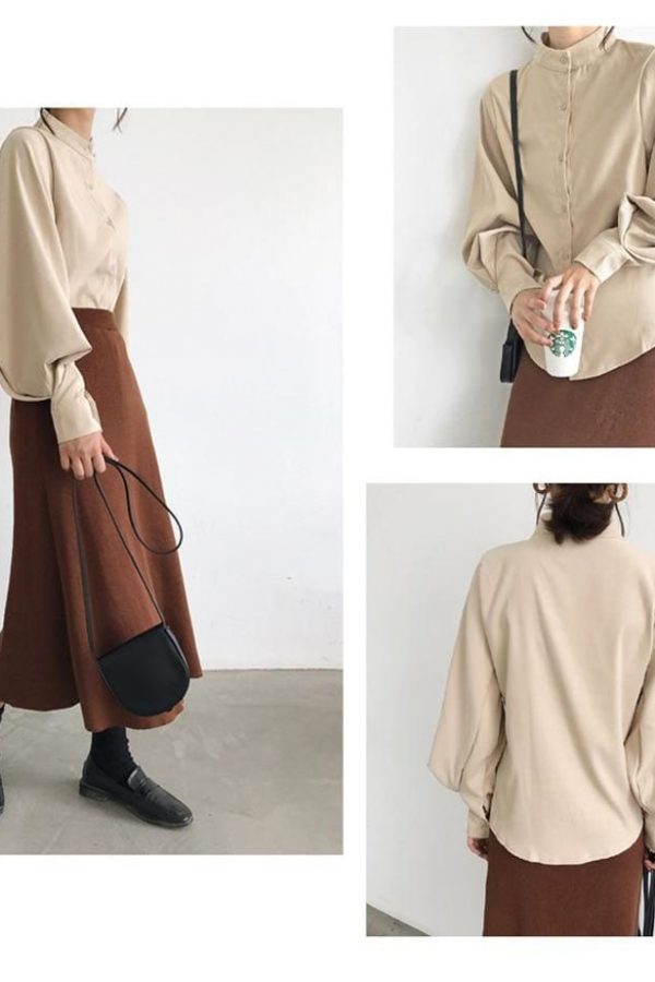 The Best Vintage Lantern Sleeve Autumn Winter Thicken Women Blouses Online - Takalr