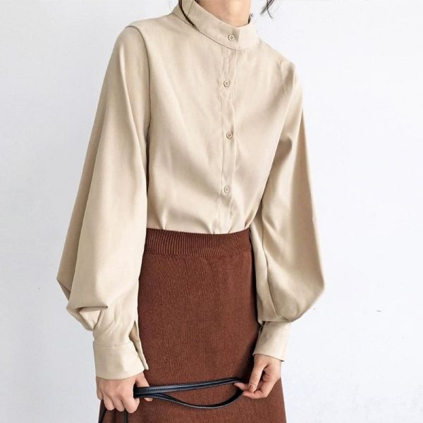 The Best Vintage Lantern Sleeve Autumn Winter Thicken Women Blouses Online - Takalr