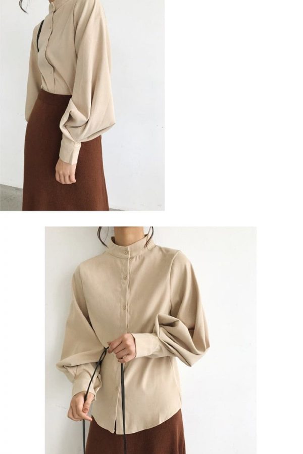 The Best Vintage Lantern Sleeve Autumn Winter Thicken Women Blouses Online - Takalr