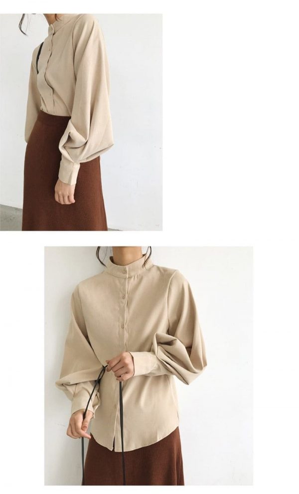 The Best Vintage Lantern Sleeve Autumn Winter Thicken Women Blouses Online - Takalr