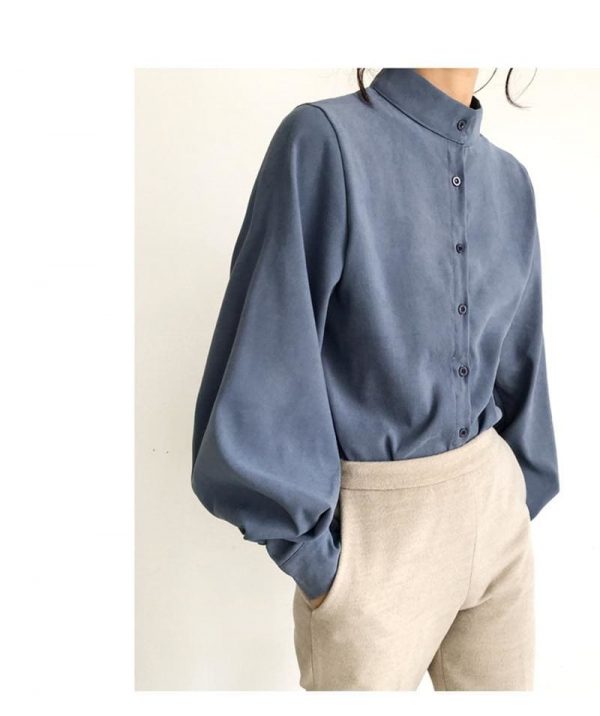 The Best Vintage Lantern Sleeve Autumn Winter Thicken Women Blouses Online - Takalr