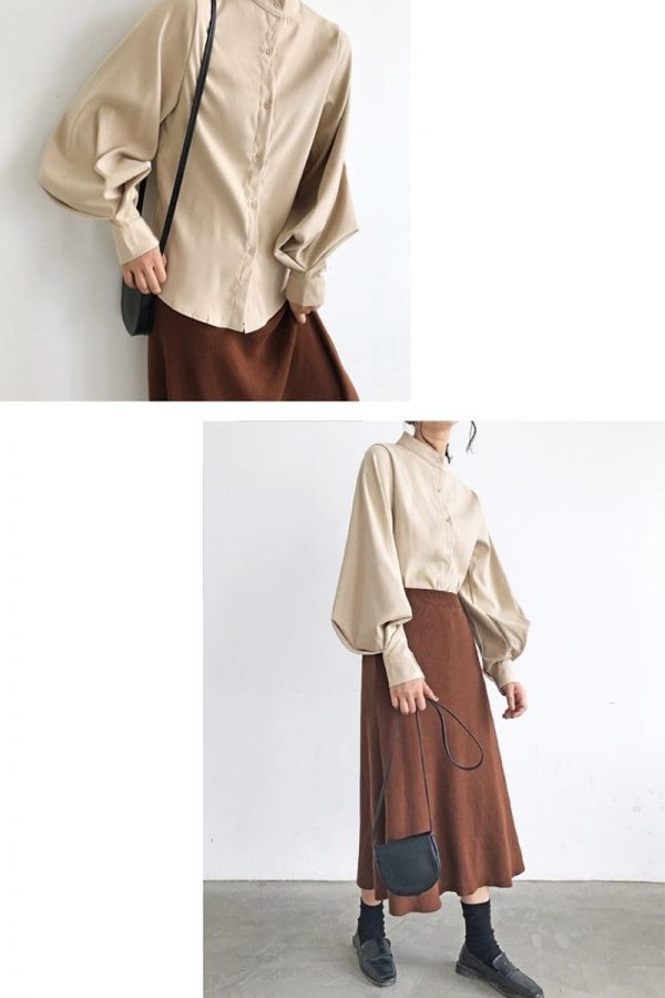 The Best Vintage Lantern Sleeve Autumn Winter Thicken Women Blouses Online - Takalr