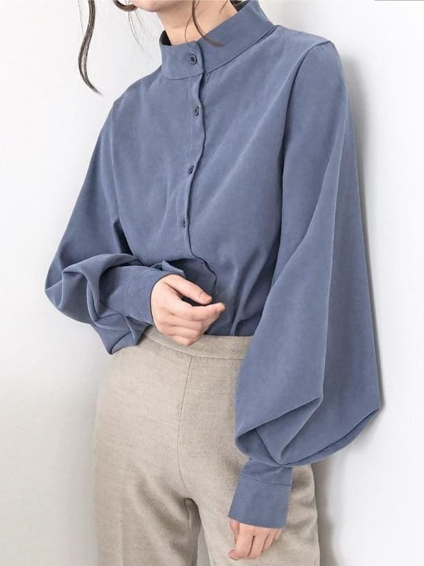 The Best Vintage Lantern Sleeve Autumn Winter Thicken Women Blouses Online - Takalr