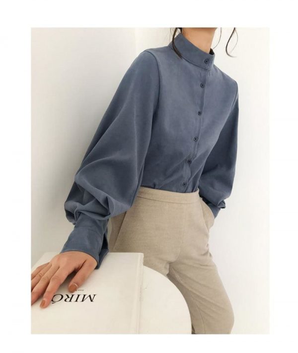 The Best Vintage Lantern Sleeve Autumn Winter Thicken Women Blouses Online - Takalr