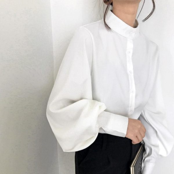 The Best Vintage Lantern Sleeve Autumn Winter Thicken Women Blouses Online - Takalr