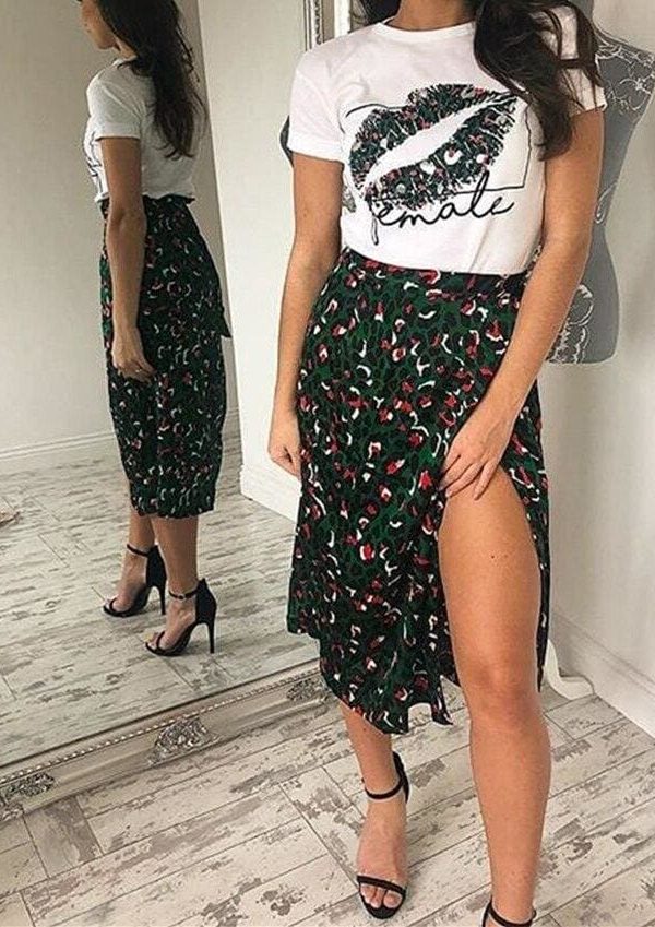 The Best Vintage Leopard Print Long Skirts Women High Waist Midi Skirt Bow Tie Summer Split Wrap Skirt Ladies Green Beach Online - Takalr