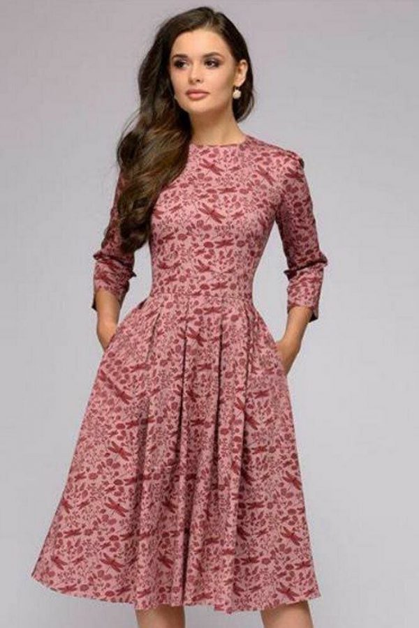 The Best Vintage pleated tunic print dress women Elegant ladies A line dresses Long sleeve female autumn mixi party dress vestidos Online - Takalr