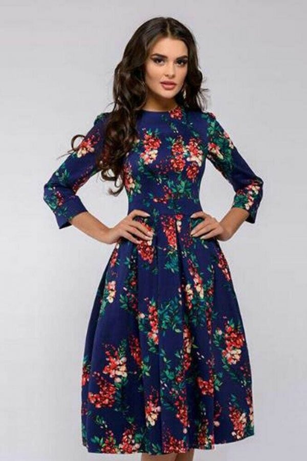 The Best Vintage pleated tunic print dress women Elegant ladies A line dresses Long sleeve female autumn mixi party dress vestidos Online - Takalr