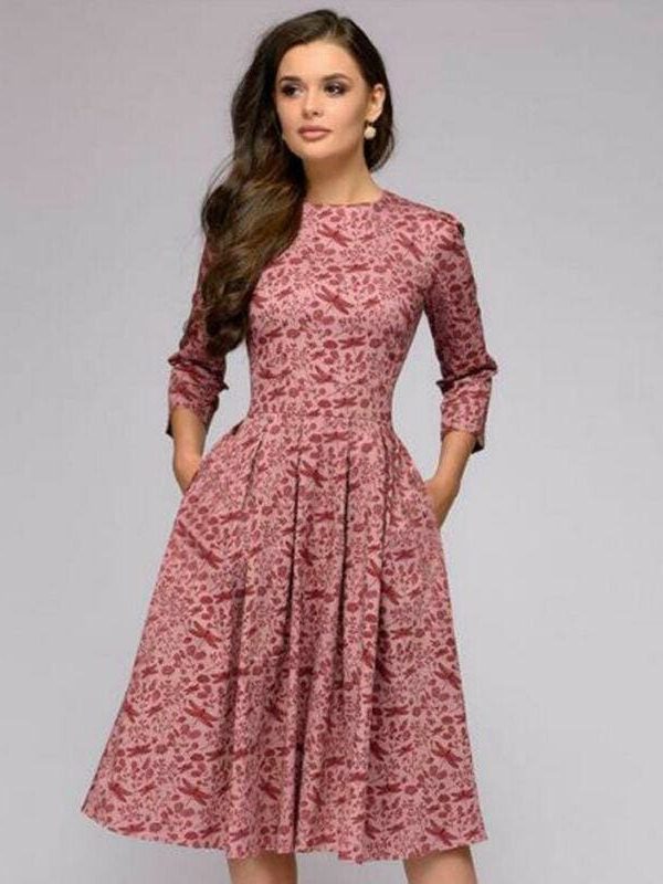 The Best Vintage pleated tunic print dress women Elegant ladies A line dresses Long sleeve female autumn mixi party dress vestidos Online - Takalr