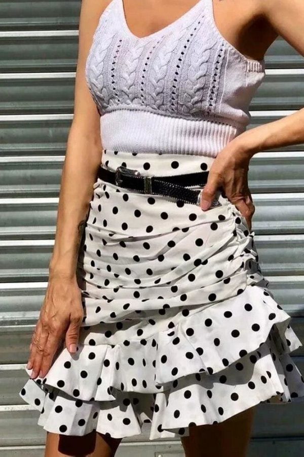 The Best Vintage Polka Dot White Mini Skirts Women high waist skirt streetwear korean style chic Ruffle skirt Casual Summer skirts Online - Takalr