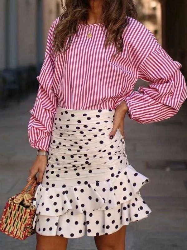 The Best Vintage Polka Dot White Mini Skirts Women high waist skirt streetwear korean style chic Ruffle skirt Casual Summer skirts Online - Takalr