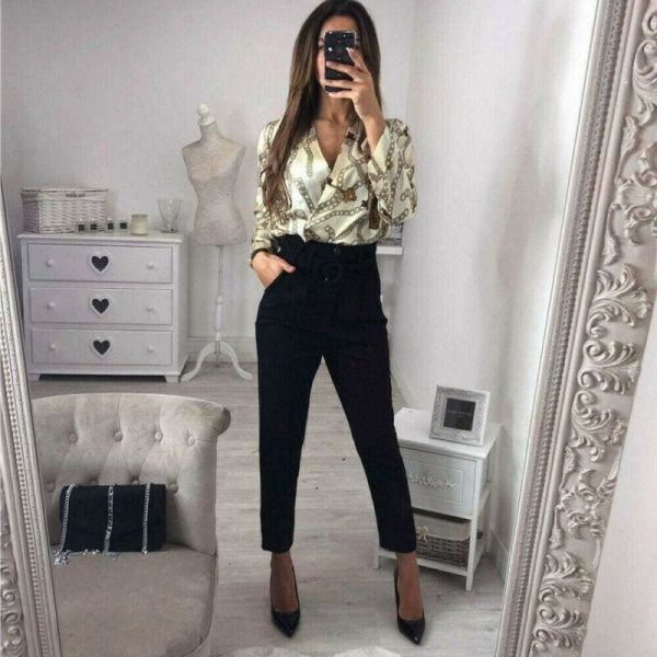 The Best Vintage Silk Rompers Womens Jumpsuit Long Sleeve Chain Print Top Shirt Ladies Deep V Neck Key Printed Sexy Satin Bodysuits Online - Takalr