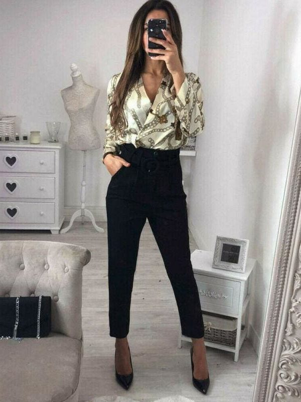 The Best Vintage Silk Rompers Womens Jumpsuit Long Sleeve Chain Print Top Shirt Ladies Deep V Neck Key Printed Sexy Satin Bodysuits Online - Takalr