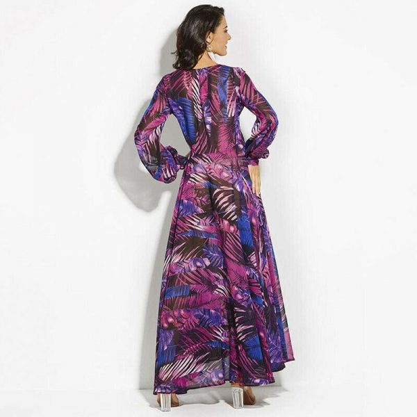 The Best Vintage Women Boho Floral V-Neck Long Maxi Dress Summer Beach Elegant Ladies Casual Long Sleeve Holiday Party Sundress Online - Takalr