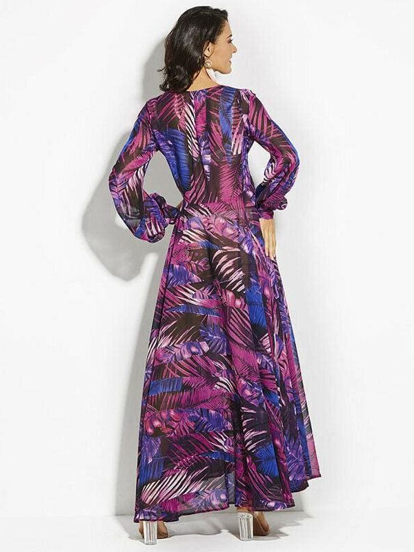 The Best Vintage Women Boho Floral V-Neck Long Maxi Dress Summer Beach Elegant Ladies Casual Long Sleeve Holiday Party Sundress Online - Takalr