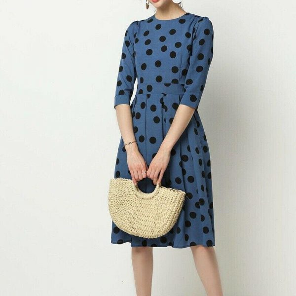 The Best Vintage Women Polka Point Slim Dress Elegant Half Sleeve A-line Dress For OL Casual Women Spring Summer Holiday Party vestidos Online - Takalr