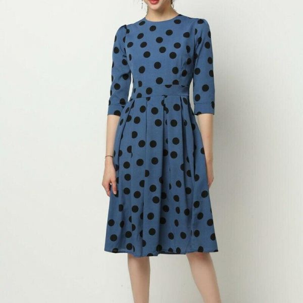 The Best Vintage Women Polka Point Slim Dress Elegant Half Sleeve A-line Dress For OL Casual Women Spring Summer Holiday Party vestidos Online - Takalr