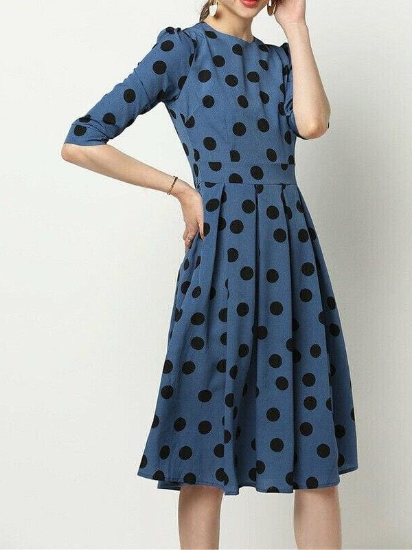 The Best Vintage Women Polka Point Slim Dress Elegant Half Sleeve A-line Dress For OL Casual Women Spring Summer Holiday Party vestidos Online - Takalr