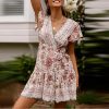 The Best Vintage Women Short Sleeve Wrap Boho Floral Mini Dress Ladies Summer Sundress Holiday V neck Short Sleeve Print Dress Online - Takalr