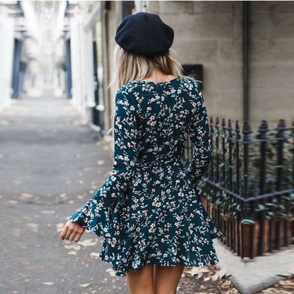 The Best Vintage Women Summer Boho Floral Long Sleeve Wrap Dress Fashion Ladies Deep V-neck Party Beach Mini Sundress Online - Takalr