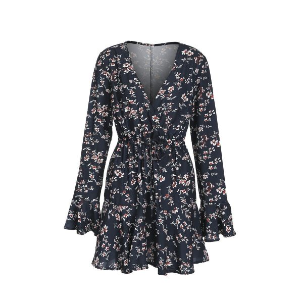 The Best Vintage Women Summer Boho Floral Long Sleeve Wrap Dress Fashion Ladies Deep V-neck Party Beach Mini Sundress Online - Takalr