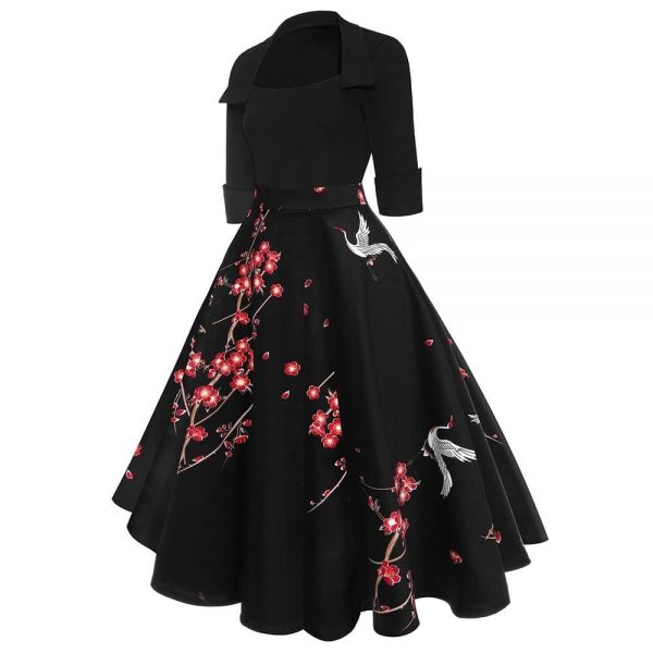 The Best Vrouwen Vierkante Kraag Dress Retro Jurk Lente Rockabilly 1960's Party Online - Source Silk