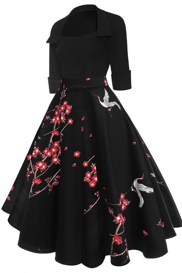 The Best Vrouwen Vierkante Kraag Dress Retro Jurk Lente Rockabilly 1960's Party Online - Source Silk