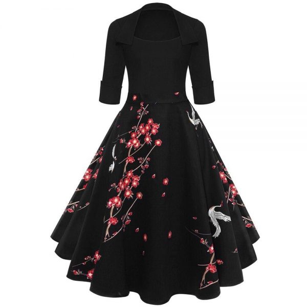 The Best Vrouwen Vierkante Kraag Dress Retro Jurk Lente Rockabilly 1960's Party Online - Source Silk