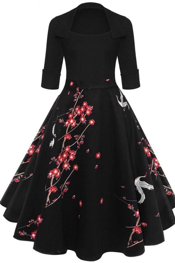 The Best Vrouwen Vierkante Kraag Dress Retro Jurk Lente Rockabilly 1960's Party Online - Source Silk