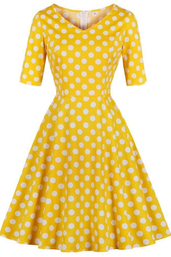 The Best Vrouwen Vintage Party Dress Herfst A-lijn Jurk Stip Druk Pin Jurken Online - Source Silk