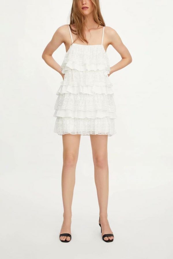 The Best White Dress Lace Condole Belt Party Embroidery Summer Mini Women Dress Online - Takalr