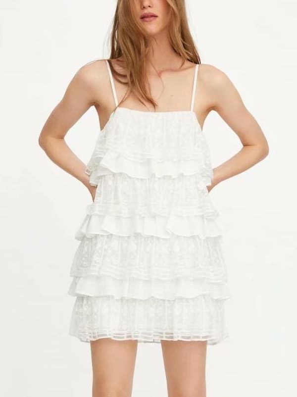 The Best White Dress Lace Condole Belt Party Embroidery Summer Mini Women Dress Online - Takalr