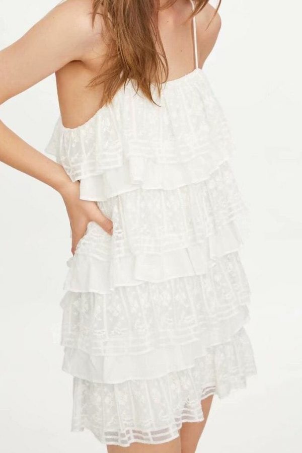 The Best White Dress Lace Condole Belt Party Embroidery Summer Mini Women Dress Online - Takalr