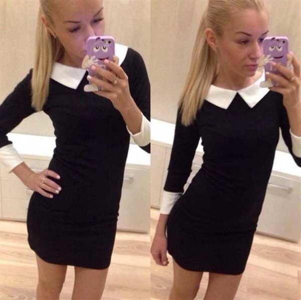 The Best Winter Autumn Women Dress Turn-Down Collar Slim Casual Dress Online - Takalr