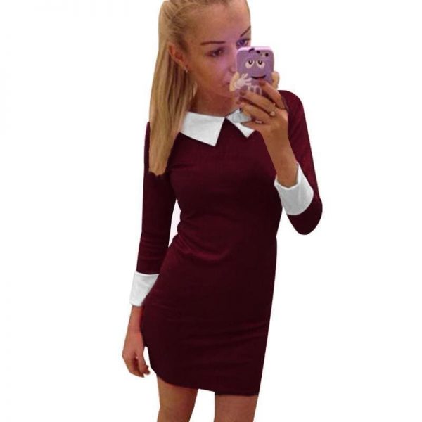 The Best Winter Autumn Women Dress Turn-Down Collar Slim Casual Dress Online - Takalr