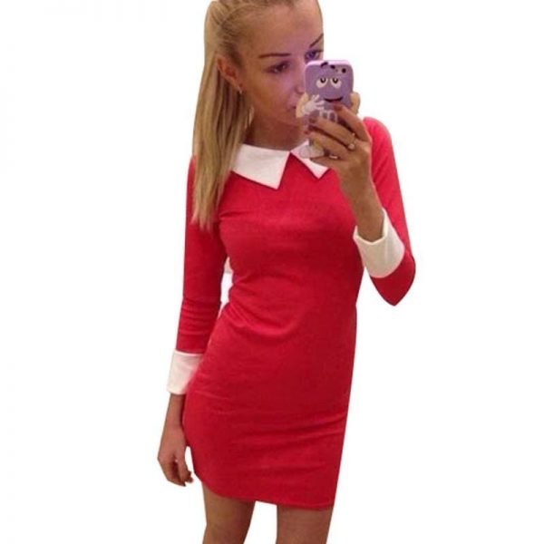 The Best Winter Autumn Women Dress Turn-Down Collar Slim Casual Dress Online - Takalr