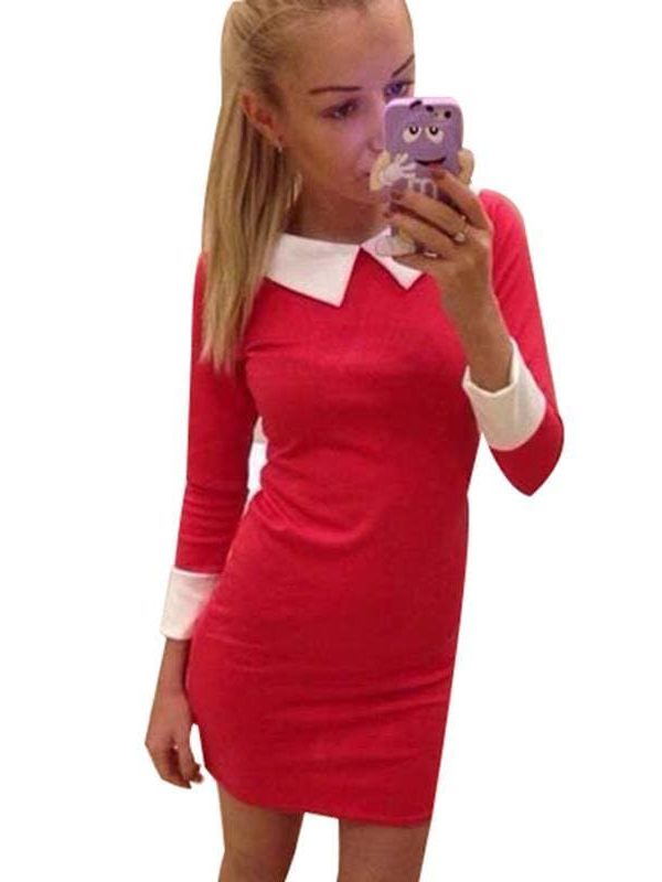 The Best Winter Autumn Women Dress Turn-Down Collar Slim Casual Dress Online - Takalr