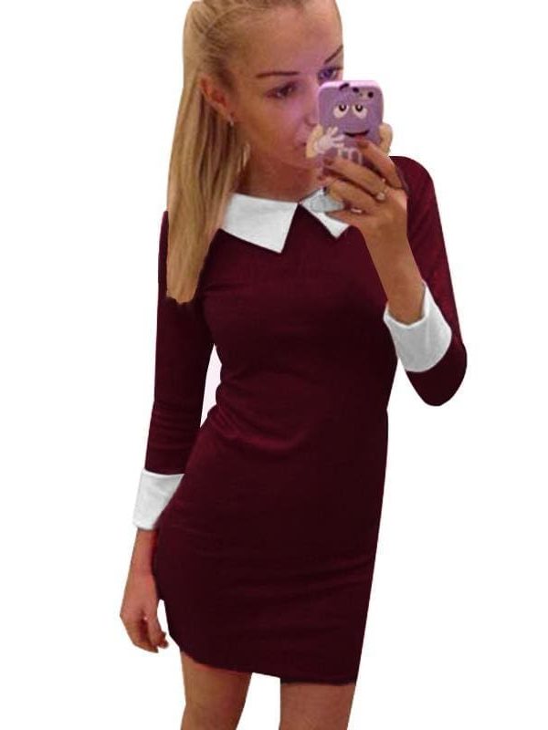 The Best Winter Autumn Women Dress Turn-Down Collar Slim Casual Dress Online - Takalr