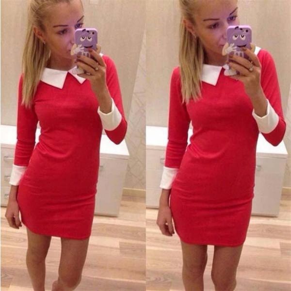 The Best Winter Autumn Women Dress Turn-Down Collar Slim Casual Dress Online - Takalr