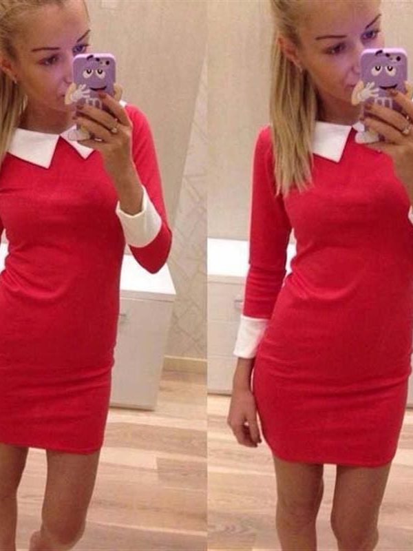 The Best Winter Autumn Women Dress Turn-Down Collar Slim Casual Dress Online - Takalr