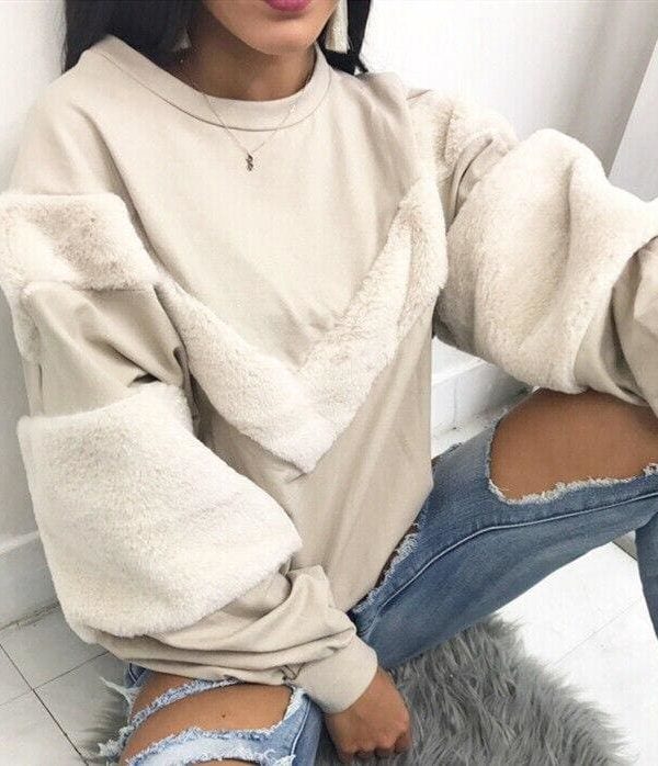 The Best Winter Warm Women Lady Hoodie Sweatshirt Stitching Long Sleeve Patchwork Casual Pullover Tops Sweatshirt Jumper Online - Takalr