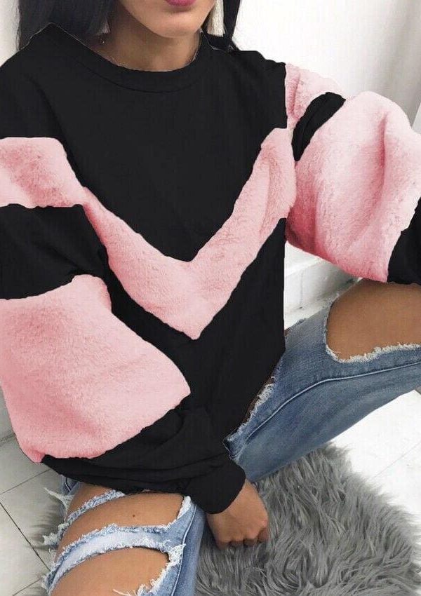 The Best Winter Warm Women Lady Hoodie Sweatshirt Stitching Long Sleeve Patchwork Casual Pullover Tops Sweatshirt Jumper Online - Takalr