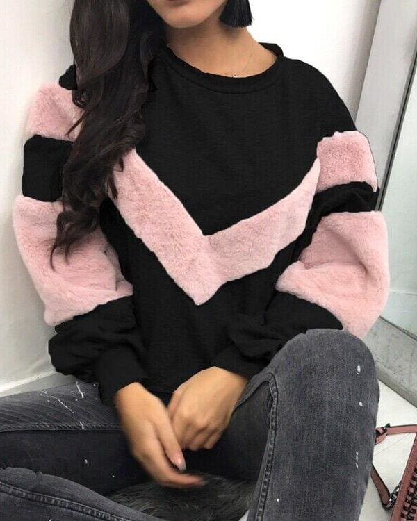 The Best Winter Warm Women Lady Hoodie Sweatshirt Stitching Long Sleeve Patchwork Casual Pullover Tops Sweatshirt Jumper Online - Takalr