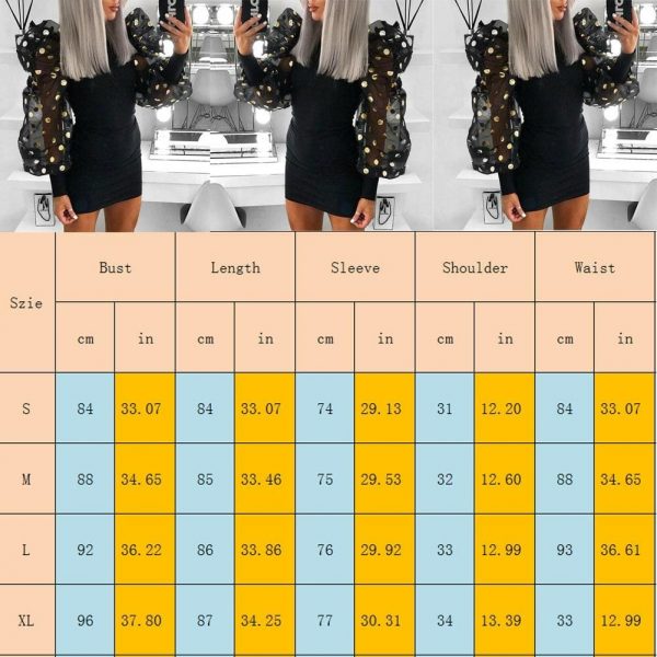 The Best Woman Fashion Casual Slim Female Bodycon Mini Dresses Spring Fall Puff Mesh Polka Dot Long Sleeve Black Club Dress Online - Takalr