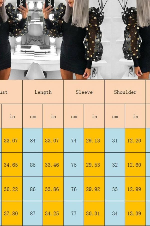 The Best Woman Fashion Casual Slim Female Bodycon Mini Dresses Spring Fall Puff Mesh Polka Dot Long Sleeve Black Club Dress Online - Takalr