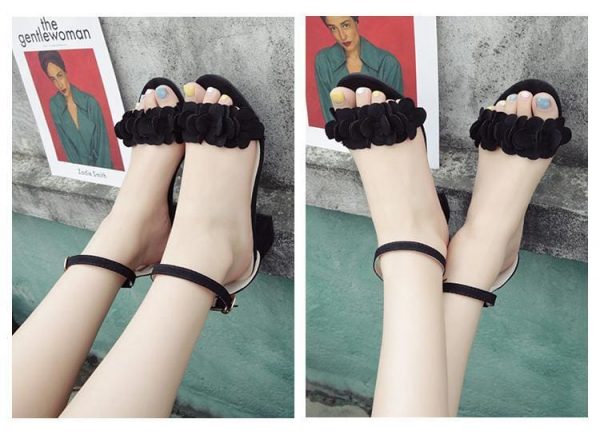 The Best Woman Flock Gladiator Sandals Flower Sandals Square heel Women Sandals Online - Source Silk