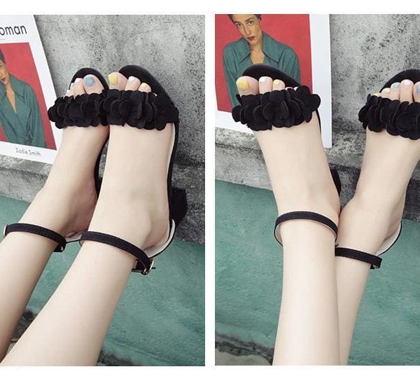 The Best Woman Flock Gladiator Sandals Flower Sandals Square heel Women Sandals Online - Source Silk