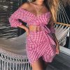 The Best Women 2 Piece Plaid Crop Top Bodycon Skirt Sexy Ladies Casual Summer Beach Party Mini Dress Outfit Holiday Online - Takalr