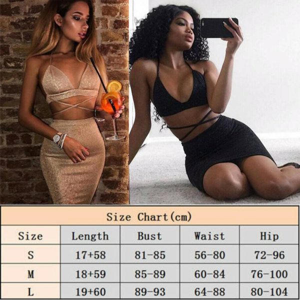 The Best Women 2 Piece Set Party Dress Summer Ladies Casual Bandeau Cut Out Multi Tie Bodycon Slim Bardot Top Skirt Clubwear Online - Takalr