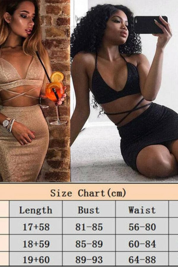 The Best Women 2 Piece Set Party Dress Summer Ladies Casual Bandeau Cut Out Multi Tie Bodycon Slim Bardot Top Skirt Clubwear Online - Takalr